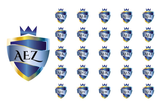 AEA to AEZ collection of shield logos with three capital letters