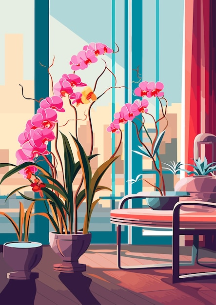 Aerangis orchideeën platte vector kunst illustratie cartoon kleurrijke platte vectorillustratie