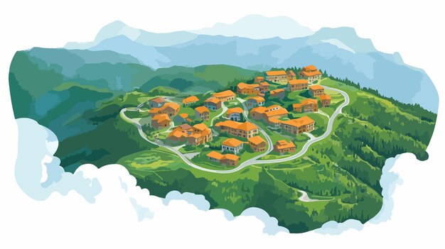 aerial drone view of gomismta village secluded mountain landscape