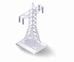 Vector aerial power line pole technology flat isometric illustration