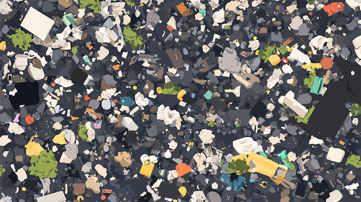 Vector aerial top view large urban landfill filled waste