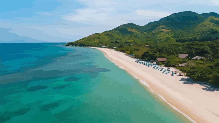Vector aerial view of beautiful thong nai pan sandy beach