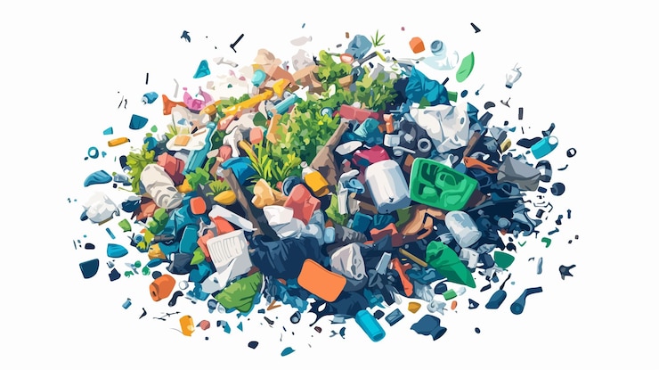 Vector aerial view of large plastic waste pile environmental pollution concept