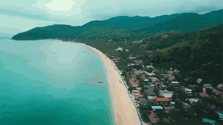 Vector aerial view of thong nai pan sandy beach