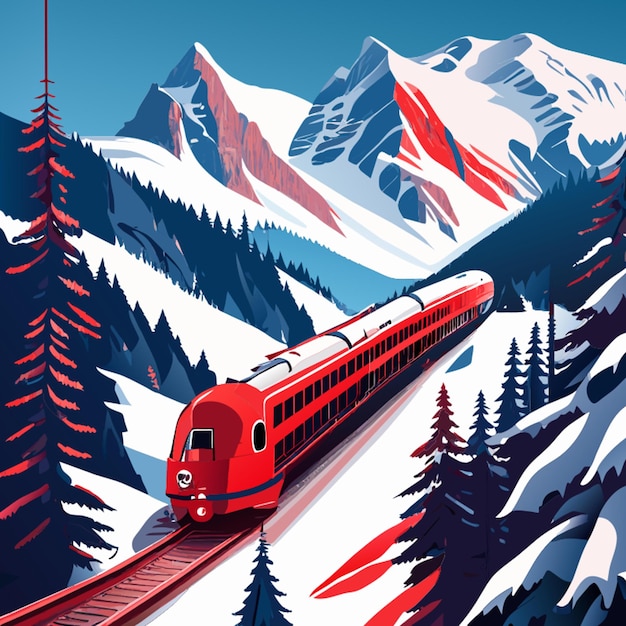 Vector aerial view of train passing through famous mountain in filisur switzerland train express in swiss