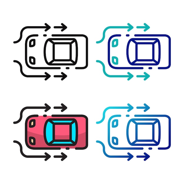 Aerodynamic car icon design in four variation color