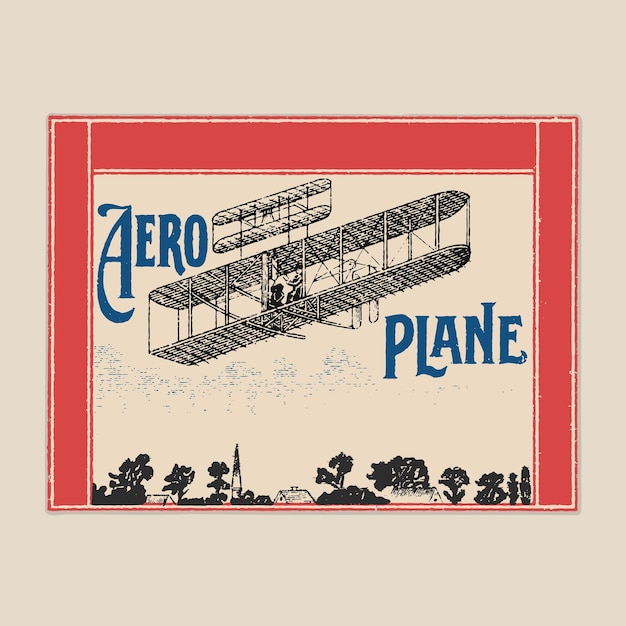 Aeroplane match box label retro logo old vintage illustration poster template design vector airplane