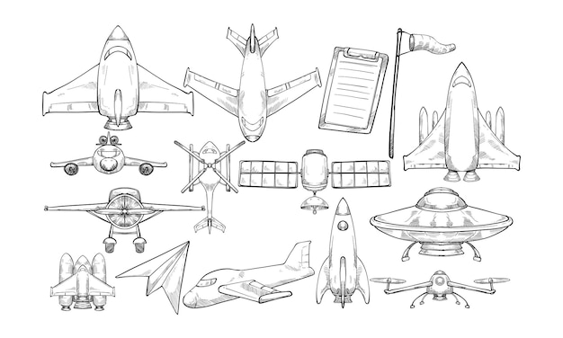 航空宇宙工学の手描きコレクション