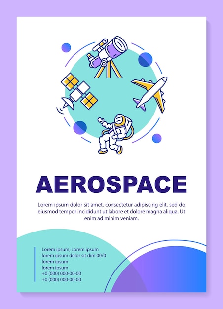 Aerospace industry poster template layout. cosmos, space exploration. banner, booklet, leaflet print design with linear icons. vector brochure page layouts for magazines, advertising flyers