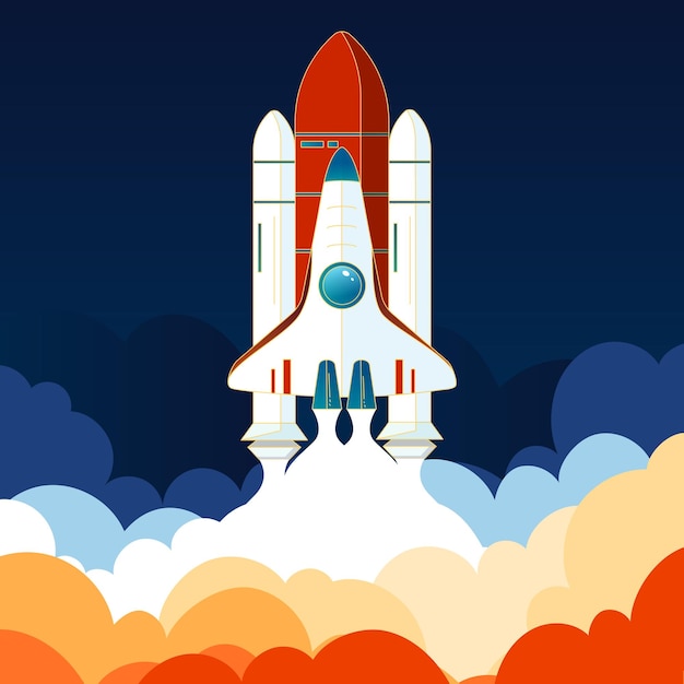 Aerospace spaceship ready to take off world space day vector illustration