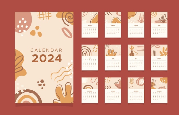 Vettore aesthetic 2024 boho calendar