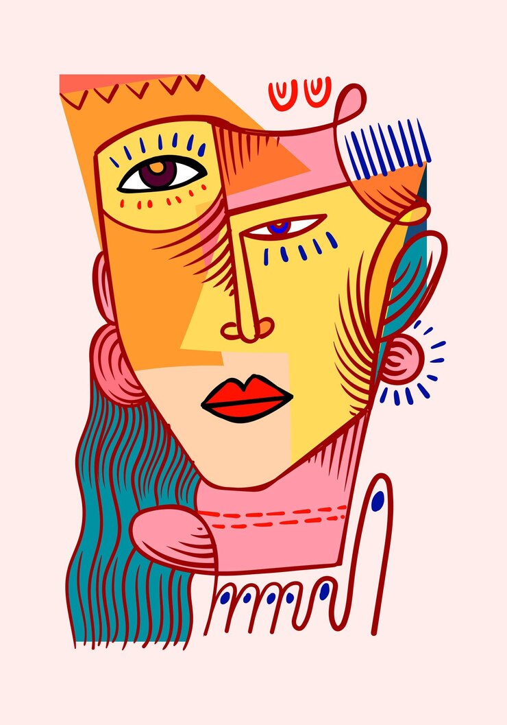 Vector aesthetic abstract face portrait people geometric decorative doodle hand drawn vector illustration