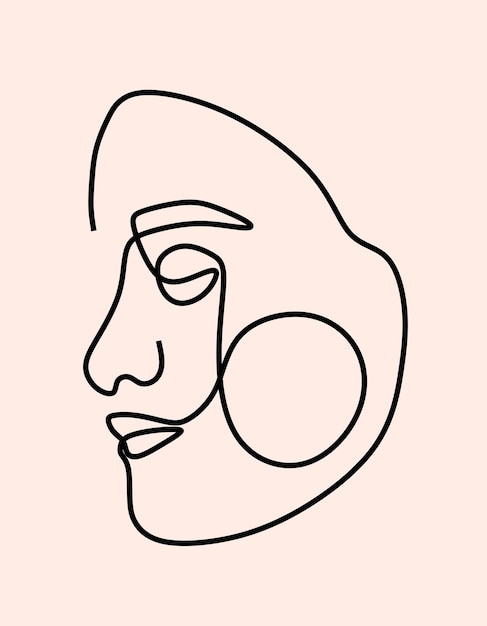 Aesthetic abstract woman face oneline continuous single line art