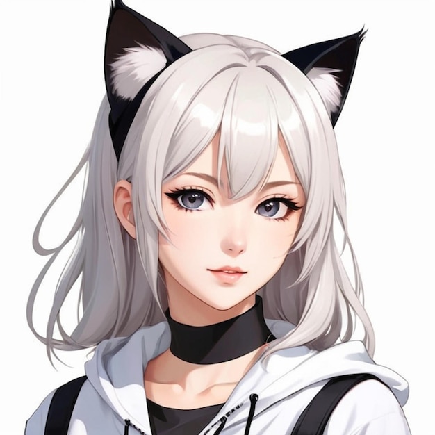 Vector aesthetic anime woman with cat ears