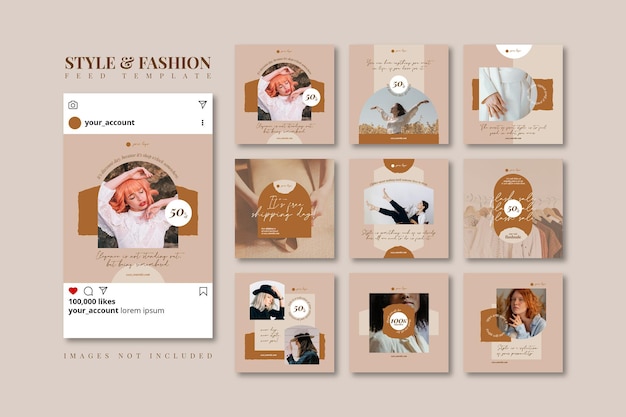 Aesthetic beige fashion business social media feed post template