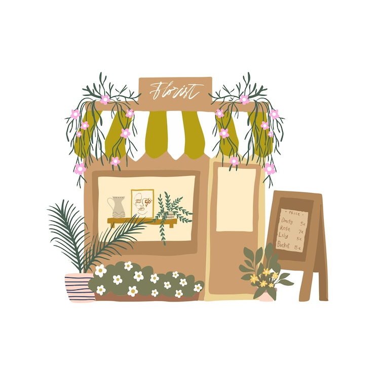 Vector aesthetic beige flower shop decoration illustration