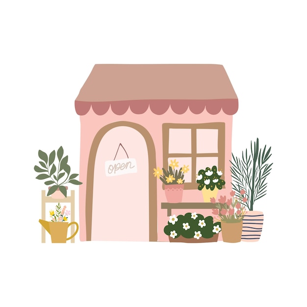 Aesthetic Beige Flower Shop Decoration Illustration