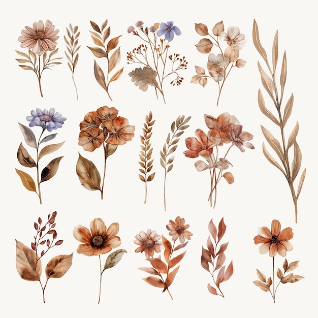 Vector aesthetic brown flower watercolor