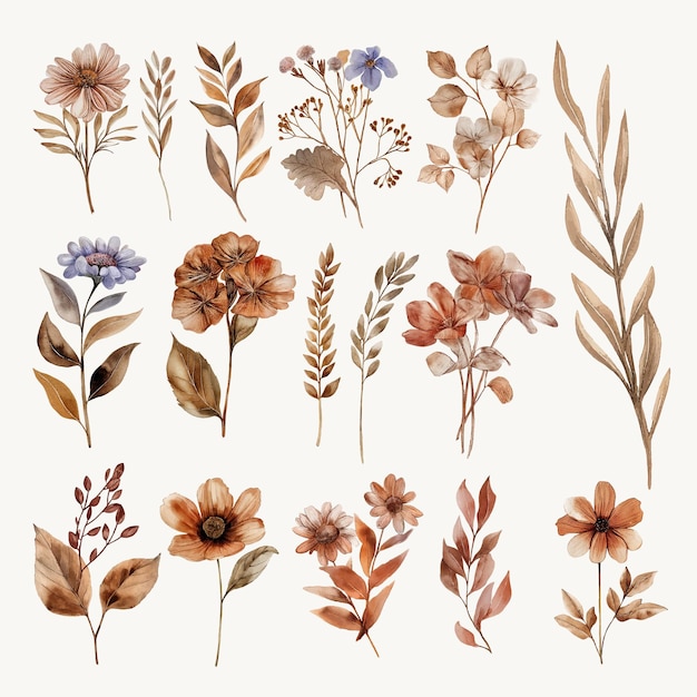 Aesthetic brown flower watercolor