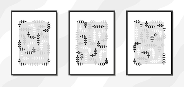 Vector aesthetic contemporary wall art poster with monochrome abstract floral ornament for home decoration