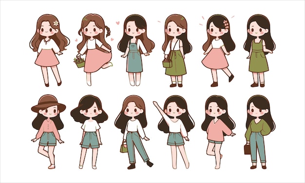 Vector aesthetic cute character man and woman