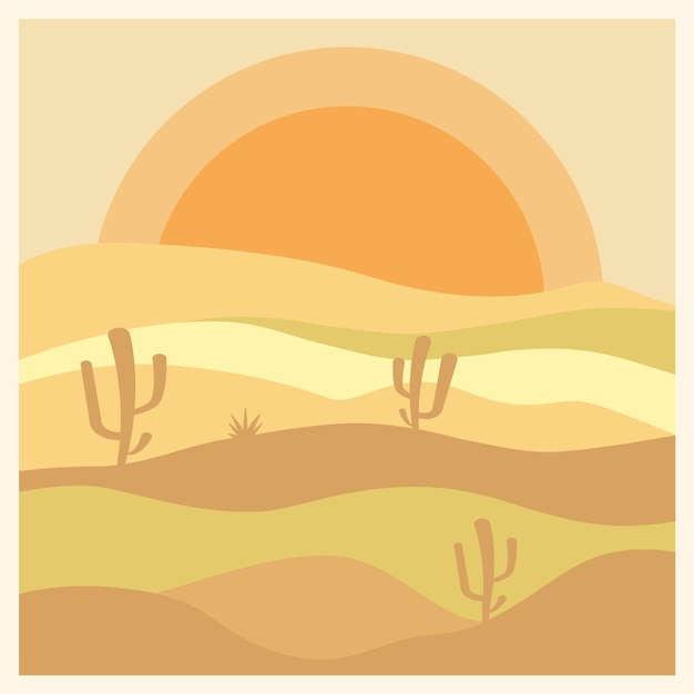 Vector aesthetic desert landscape with cactuses square illustration