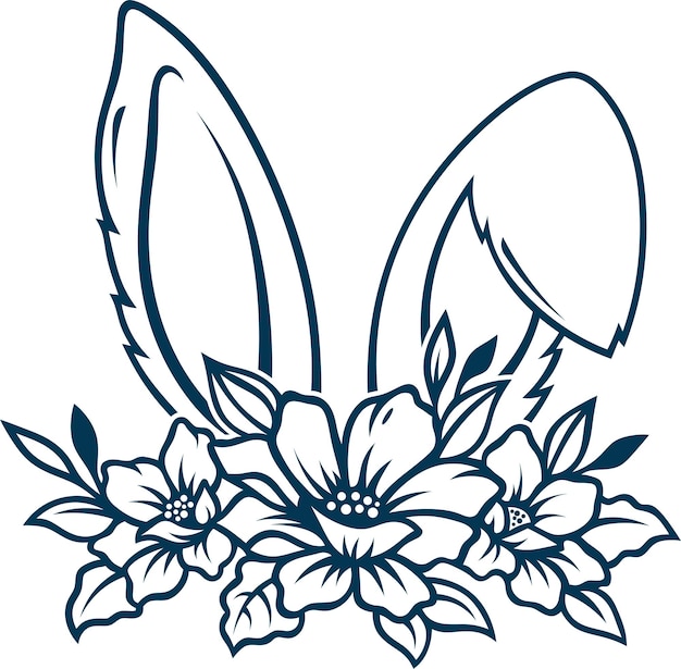 Vettore grafici di silhouette di tatuaggio di coniglio floreale estetico
