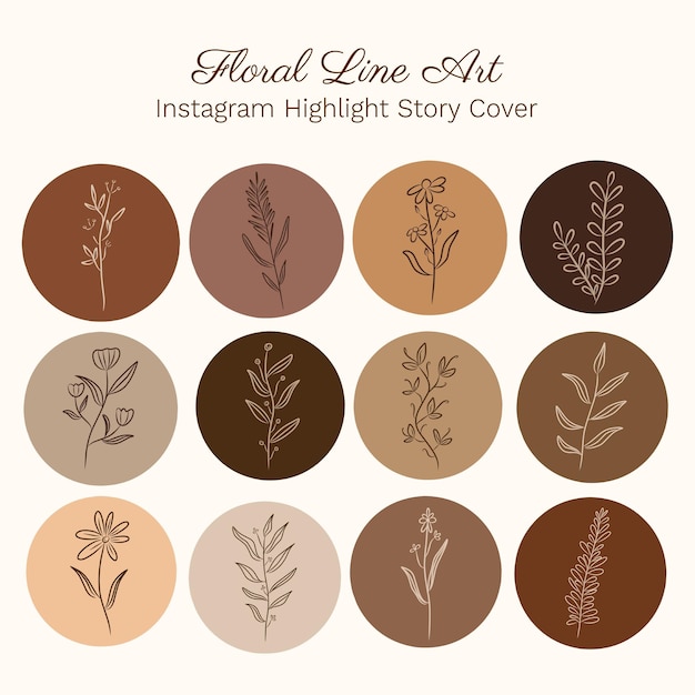 Vector aesthetic floral line art for instagram highlight story cover