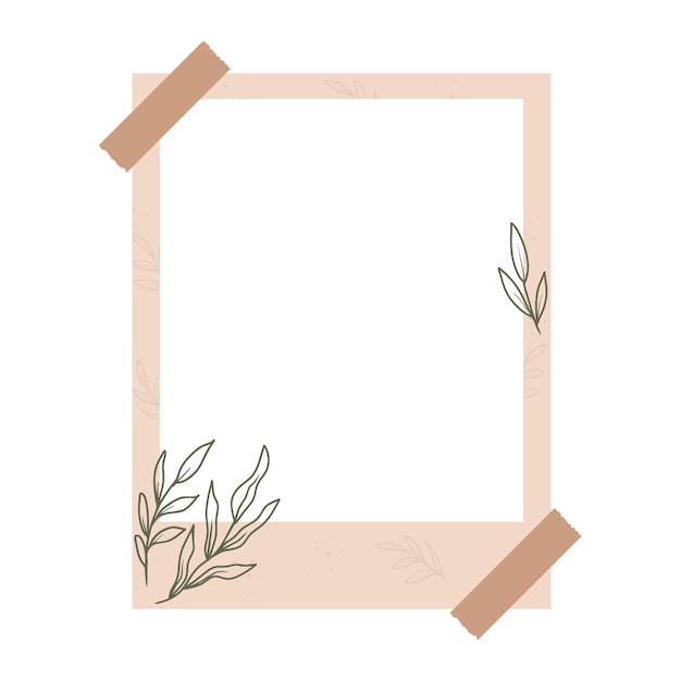 Aesthetic floral photo frame with hand drawn leaves