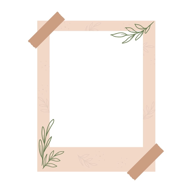 Aesthetic floral photo frame with hand drawn leaves