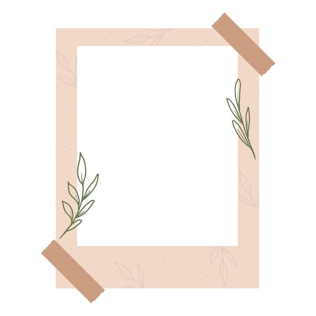 Vector aesthetic floral photo frame with hand drawn leaves