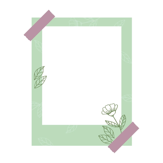 Aesthetic floral photo frame with hand drawn leaves