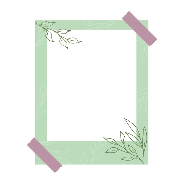 Aesthetic floral photo frame with hand drawn leaves