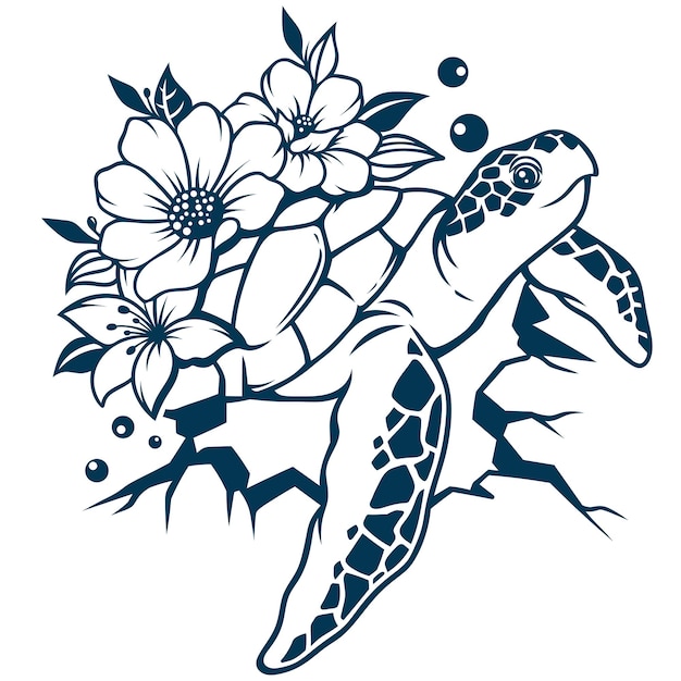 Disegno estetico di tatuaggio di tartaruga floreale