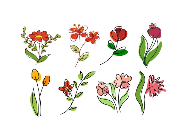 Aesthetic flower shape design element set vector