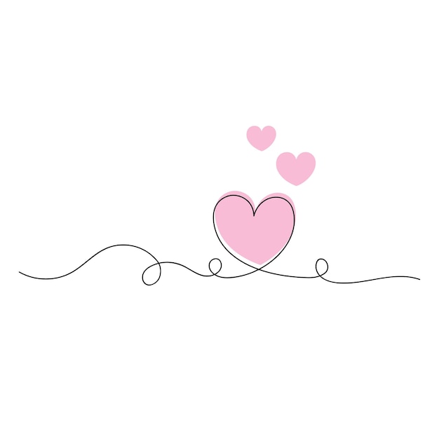 Aesthetic hearts continuous one line art drawing valentines day concept heart love couple outline artistic isolated