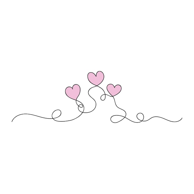 Aesthetic hearts continuous one line art drawing valentines day concept heart love couple outline artistic isolated