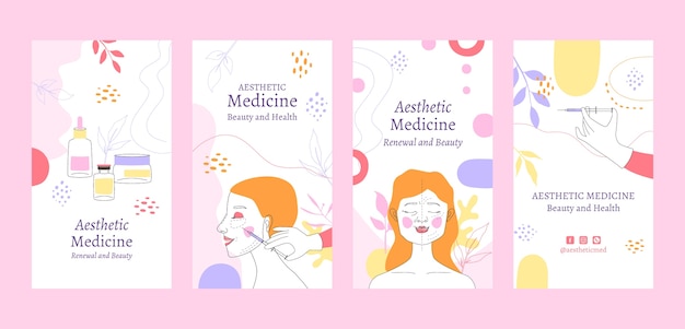 Vector aesthetic medicine and treatment instagram stories collection