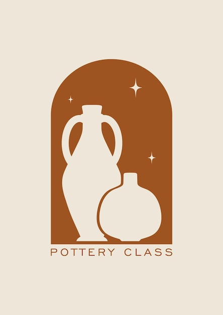 Vector aesthetic minimalist illustration with ancient ceramic vases contemporary art with pottery elements