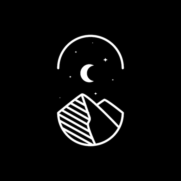 ベクトル 審美的な夜のライン山の三日月のロゴデザイン