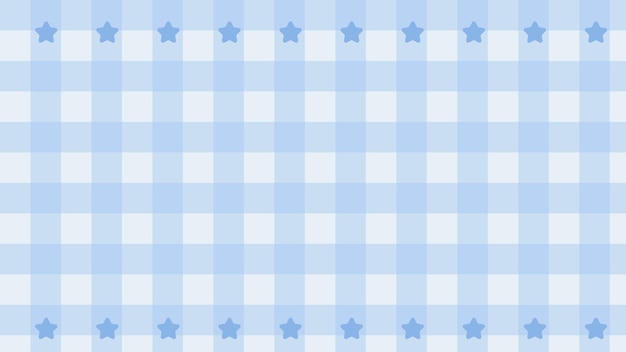 Aesthetic pastel blue with star gingham checkers plaid checkerboard wallpaper illustration perfect for wallpaper backdrop postcard background banner