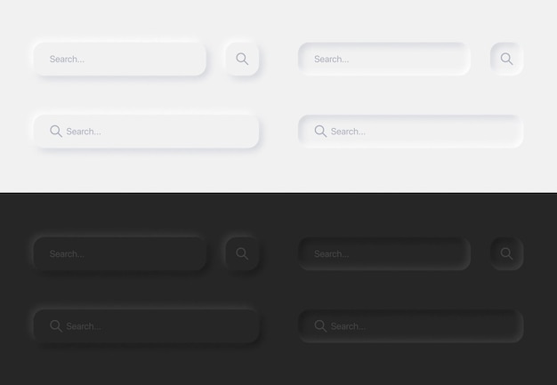 Vector aesthetic search bars in white and black variations ui neumorphic design elements set