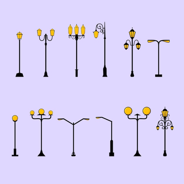 Vector aesthetic street lamp collection vector illustration