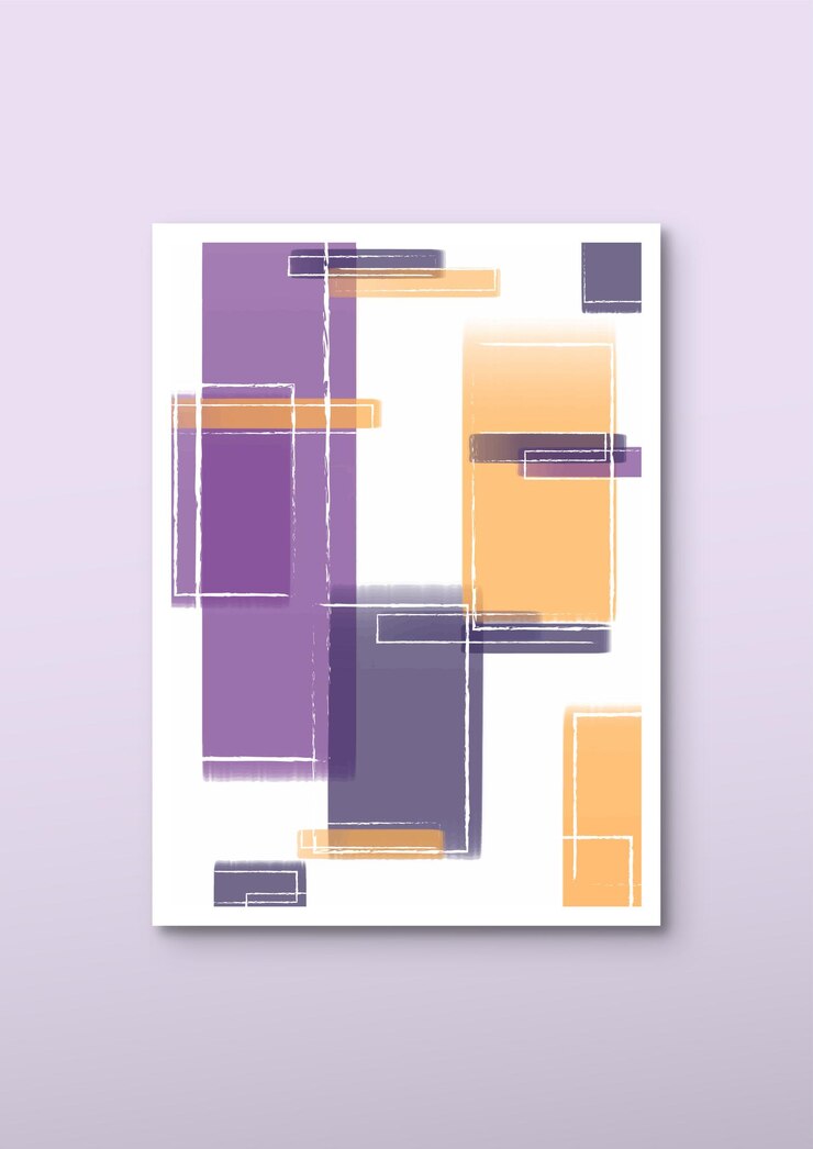 Vector aesthetic watercolor poster with orange and purple colors for wall decoration