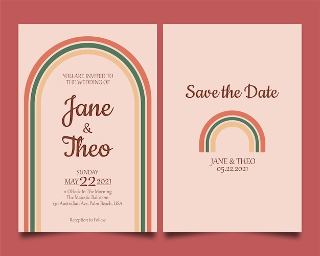 Vector aesthetic wedding invitation card template