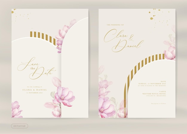 Aesthetic Wedding Invitation with Magnolia Flower Watercolor