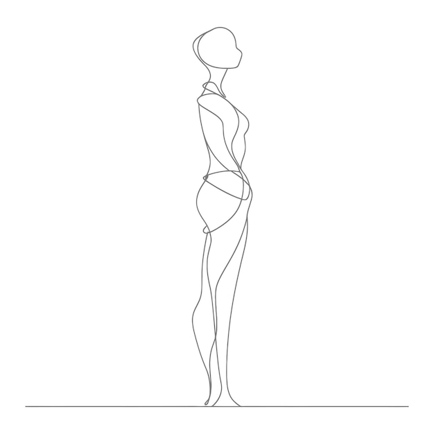 Vector aesthetic woman with continuous line art style black color only