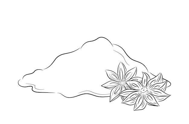 Afbeelding spice anijs (steranijs) handgetekende. Een heuvel van gemalen kruiden getekend in een schetsstijl.