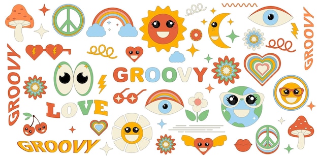 Afbeelding van abstracte retro geometrische vormen in vector Een collectie met een modern patroon pailletten bloemen in de groovy stijl van de jaren 70 Ontwerpelementen ideaal voor banners prints stickers decor