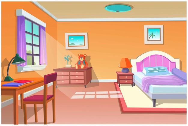 Afbeelding van cartoon slaapkamer.